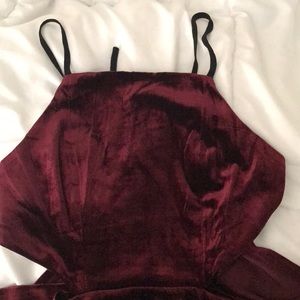 Wine velvet open back double slit maxi dress
